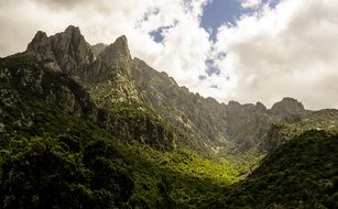 Corsican Nature, rocky Mountains under clouds, france