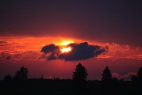 orange evening sky in the clouds at sunset
