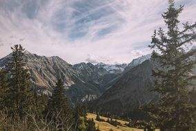 Landscape of rocky mountains and forest
