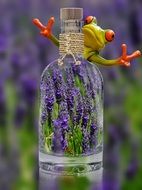 ceramic frog with Lavender Bottle
