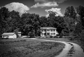 monochrome black and white farm perspective