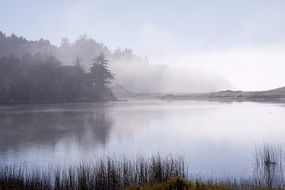 fog over garrison lake in america