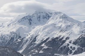 panorama of the tourist route in the snowy Alps