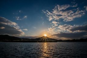sunset over the mountain and lake