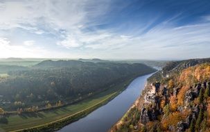 top view of the river in the valley on a sunny day
