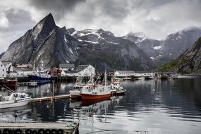 panoramic view of the marina on the Lofoten islands