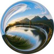 balloon with mountain landscape, digital effect