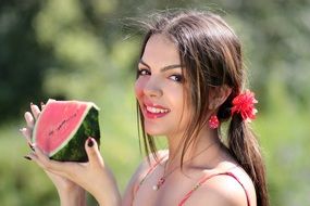 young model with watermelon