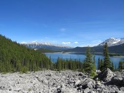 upper kananaskis lake and rocky mountains