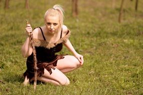 warrior girl in the wild forest