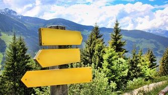wooden arrows, Direction signs at Alpine Mountains