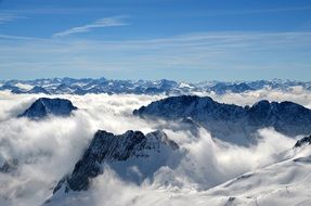 mountain peaks among the clouds