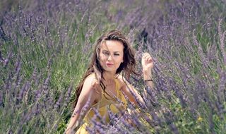relaxing model on the lavender field