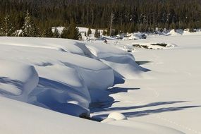 drifts of snow in Yellowstone Park