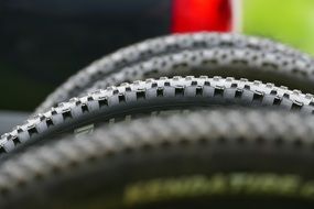 tires of a mountain bike close up