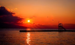 View of sunset on a ocean beach