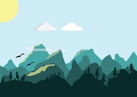 drawing of the sun over the mountains