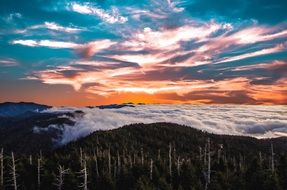 picturesque landscape of mountains near the sea during sunset