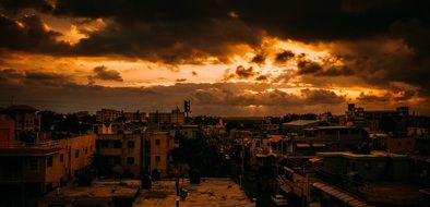orange sky over the city in the film
