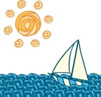 sun over boat on waves drawing