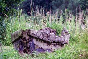 old rotten boat in the grass
