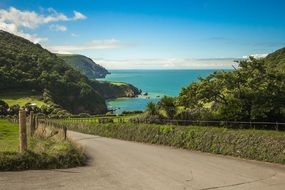 colorful panorama of the green coast in Devon