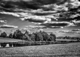 black and white image of the countryside