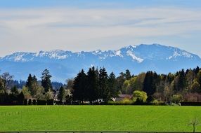 distant view of the snow-capped mountains near the lake