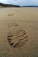 footprint of shoes on wet sand at the beach