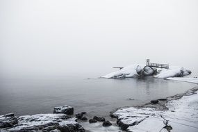 Snowy ocean coast