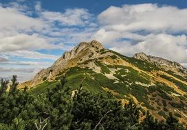 green Mountain Tops at cloudy sky, landscape