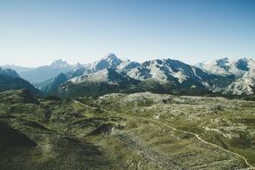 panorama of the valley against the backdrop of snowy mountains