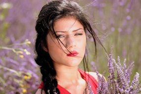 attractive brunette model with blue eyes