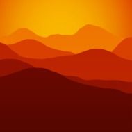 drawn mountain landscape at sunset