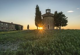 rural sunset landscape in tuscany