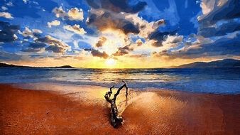 mystical landscape of sunset on the ocean
