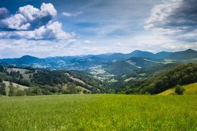 green field in a mountain valley