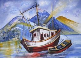 illustration of a sea landscape with a boat