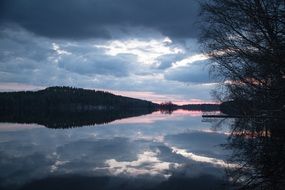 evening cloudy sky reflected in the lake