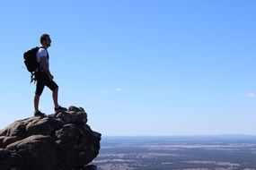 hiker tourist at the top of the mountain