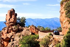 panoramic view of a mountain road among the cliffs