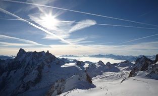 panorama of snowy mountains in Chamonix, France
