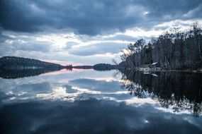 beautiful Sunset on Lake with cloud reflection
