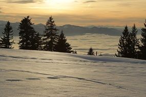 Alpine mountains at Winter Sunset