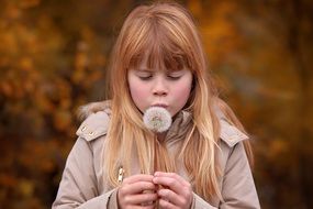 girl with dandelion closeup