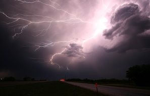 Lightning bolt and Stormy clouds above road