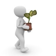 white figure with a flower pot