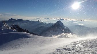 snowy Mont Blanc summit in sunny day