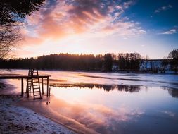 view of the lake at sunset