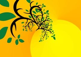 drawing of a sprig with green leaves on an orange background